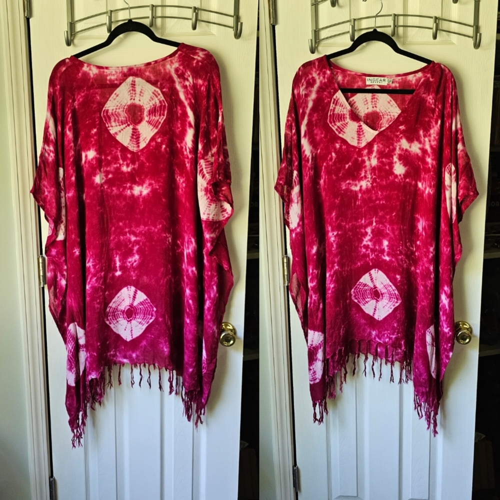 Ingear Resort Hot Pink Tie Dye Square Cut Dress with Tassles